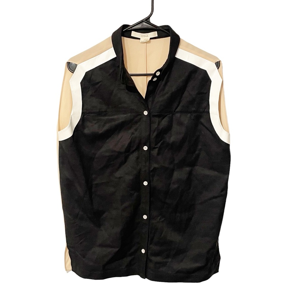 O’2nd Size 4 Cream Black Colorblock Sleeveless Button Front Career Top